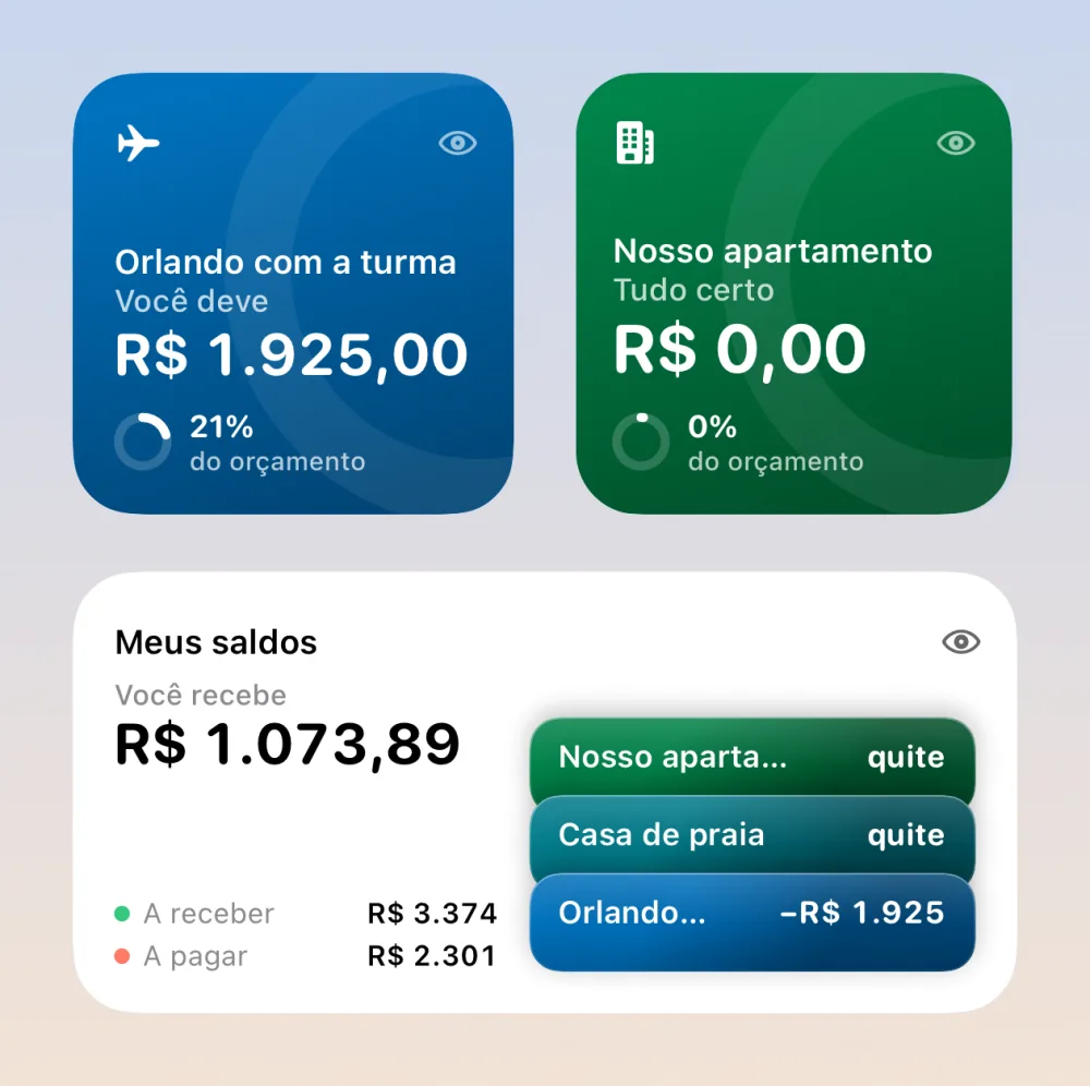 Widgets do ZeroZero com o saldo de um grupo e os seus saldos